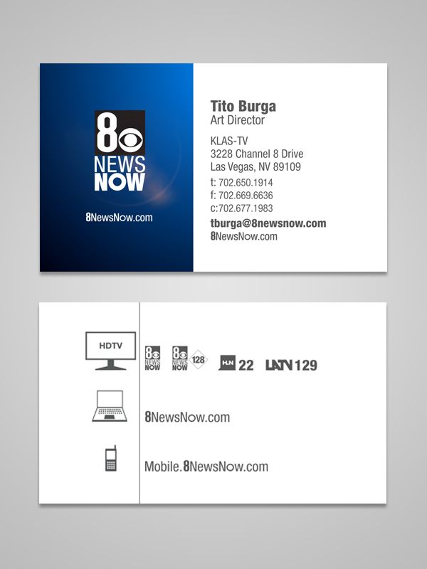 8 News Now business card, front and back