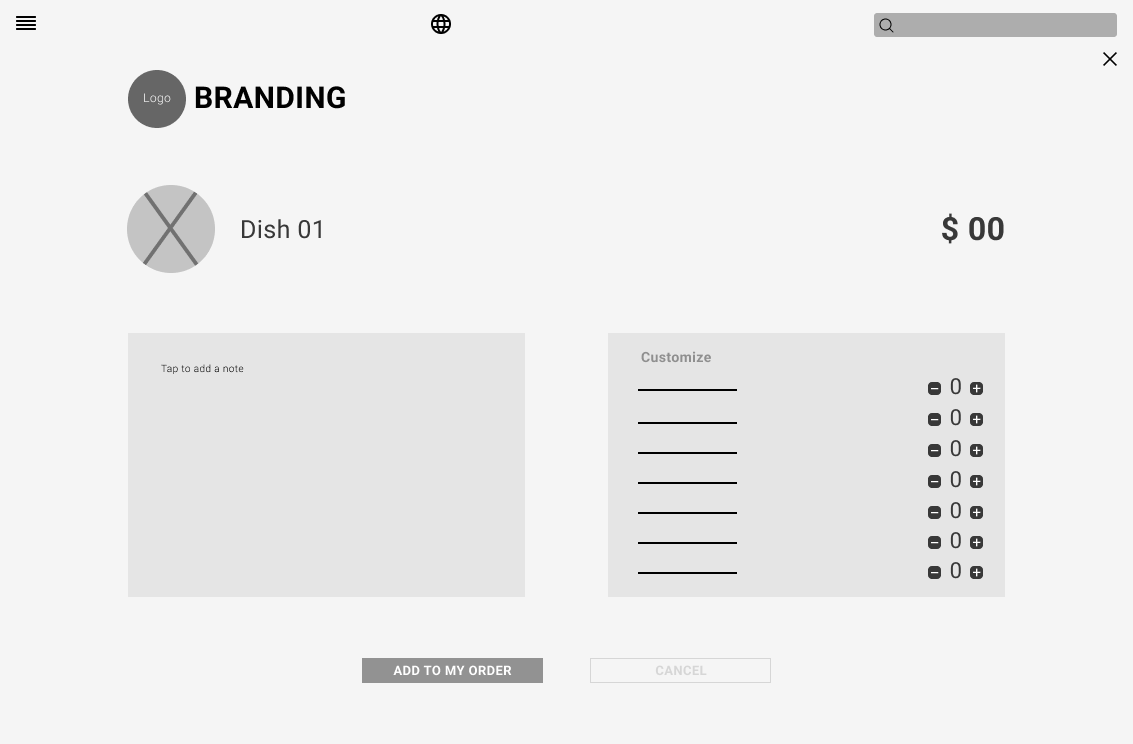 Wireframe — Dish Customization