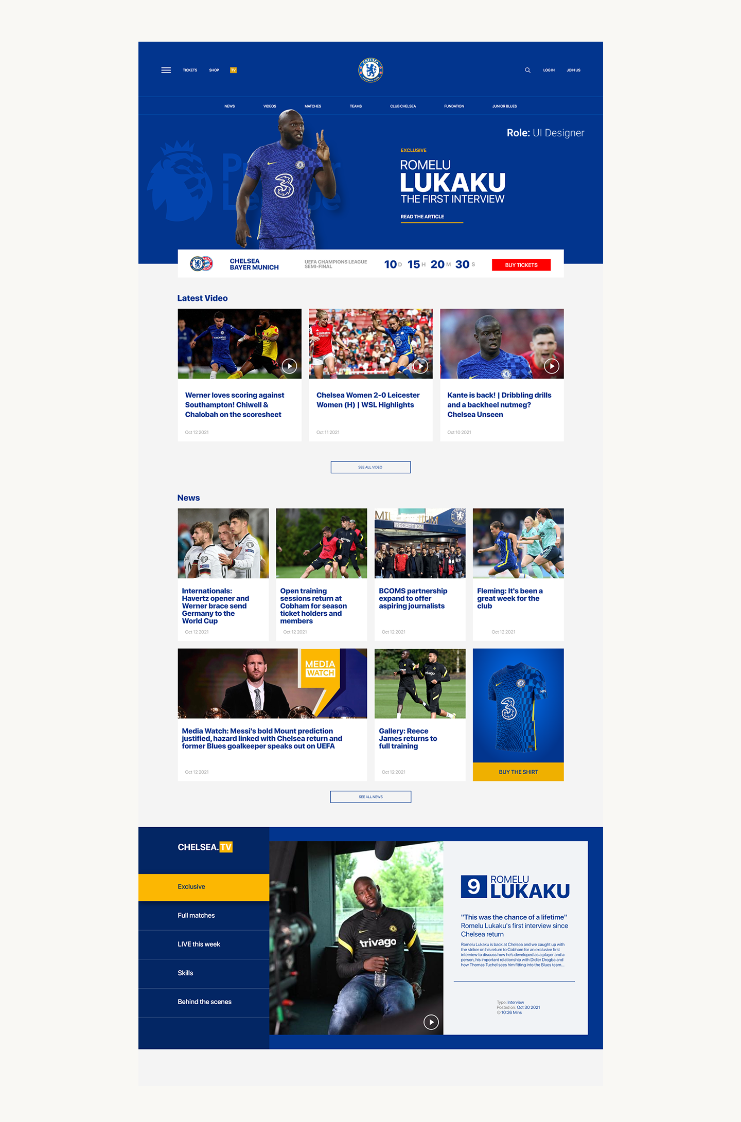 Chelsea FC website redesign concept — homepage UI
