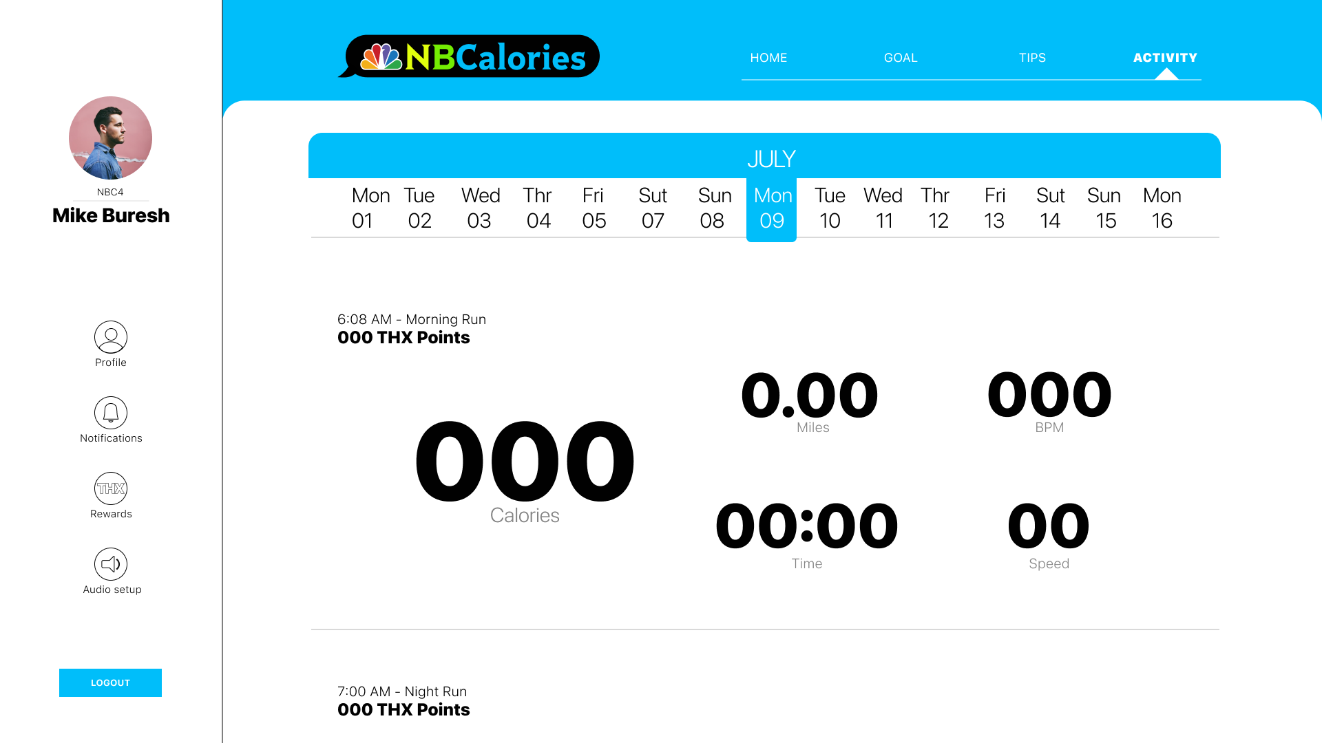 Web mockup — activity