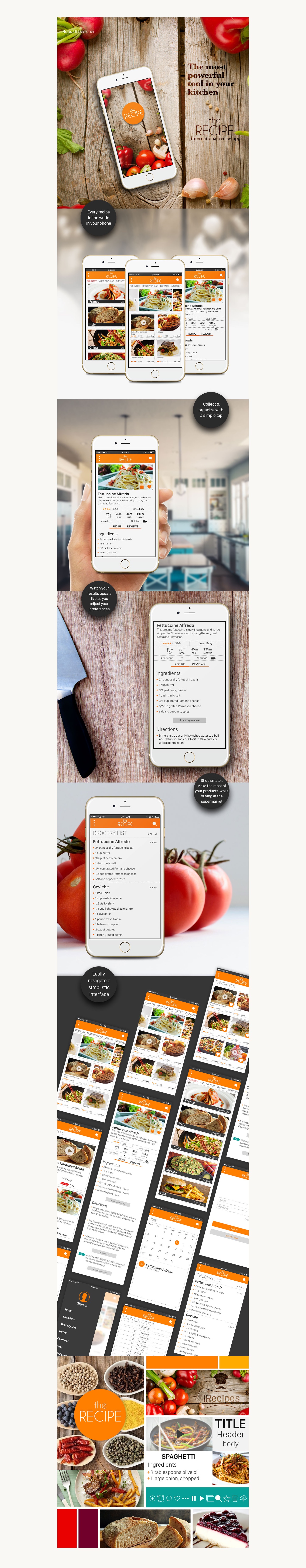 The Recipe UI concept — feature screens, mood board, and style guide